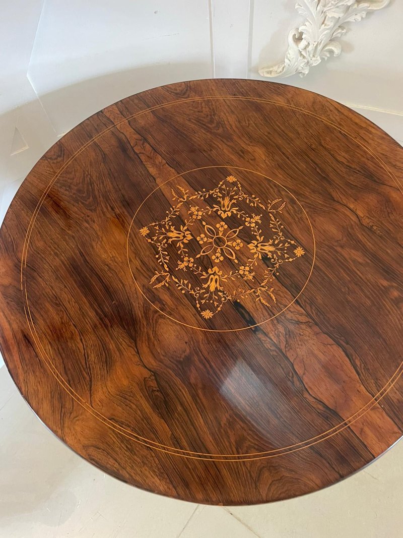 Outstanding Quality Antique Rosewood Inlaid Circular Lamp Table - Image 4
